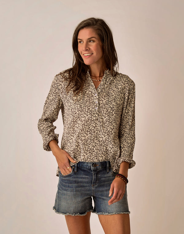 Dylan Gauze Shirt: Coffee Ditsey