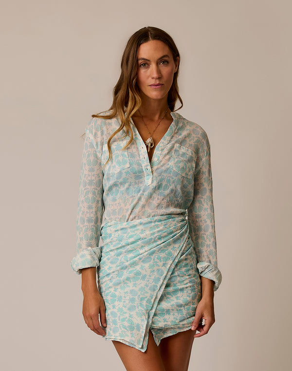 Dylan Gauze Shirt: Cloud Maitai