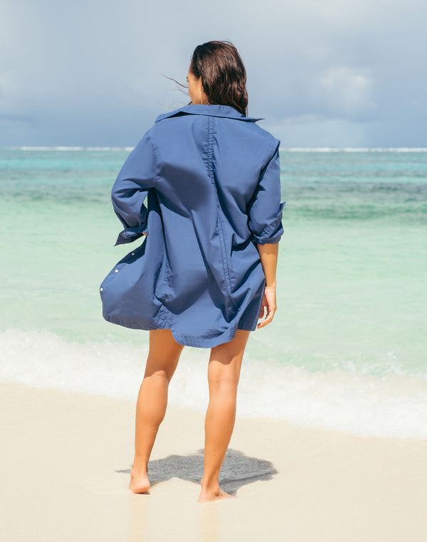 blue holiday dress Carve Designs Jules Poplin Dress