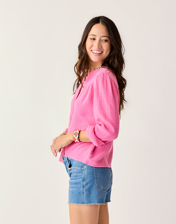 Tatum Double Gauze Shirt: Hot Pink