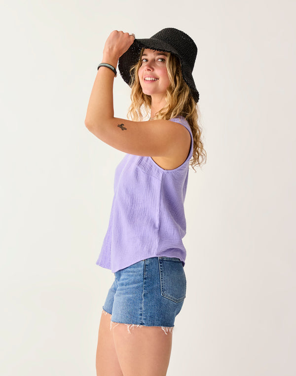 Kayla Gauze Tank: Tulip