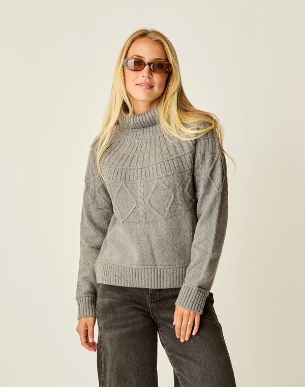 Heve heve ニット　グレー　ペタルニット Neve Cable Turtleneck: Pewter Heather