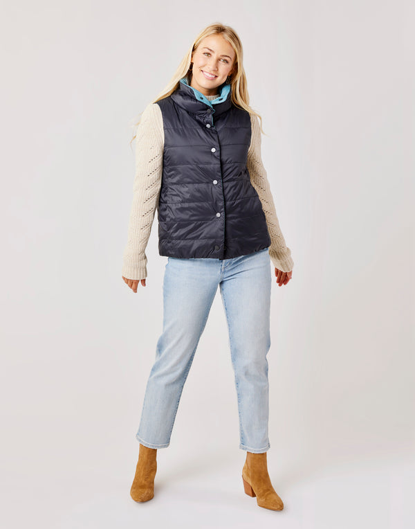 Silverton Reversible Down Vest: Hydro/Black