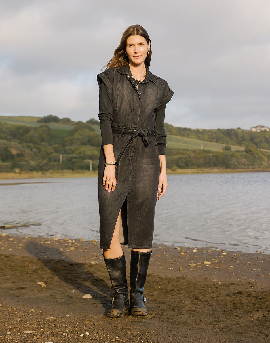 Franny Lightweight Denim Dress: Washed Black