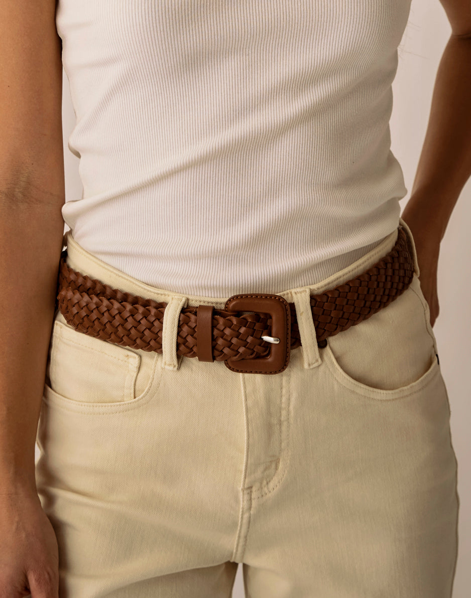 Woven Leather Belt: Dark Brown