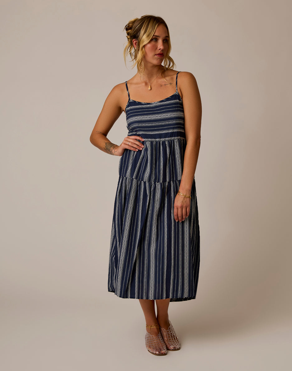 navy blue jacquard dress Navy Polka Dot Jacquard Angela Midi Dress