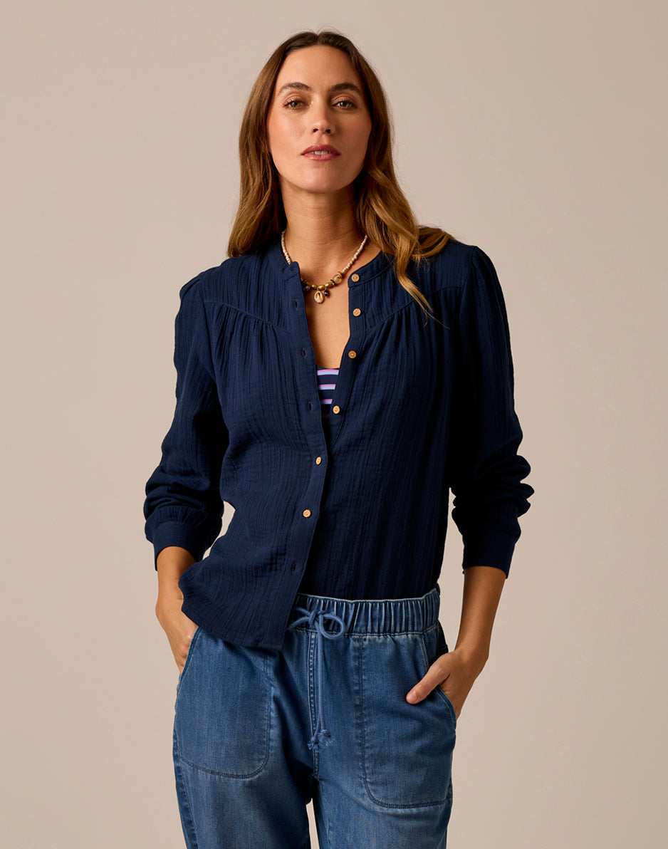 Tatum Double Gauze Shirt: Navy