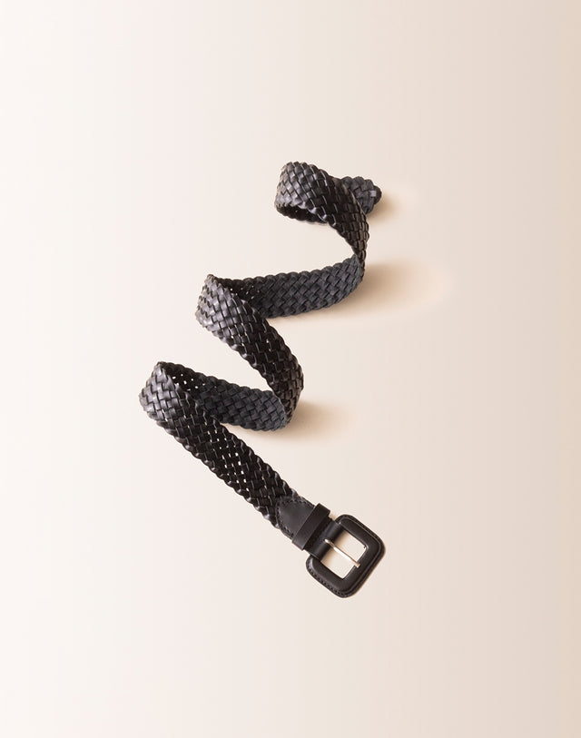Woven Leather Belt: Black
