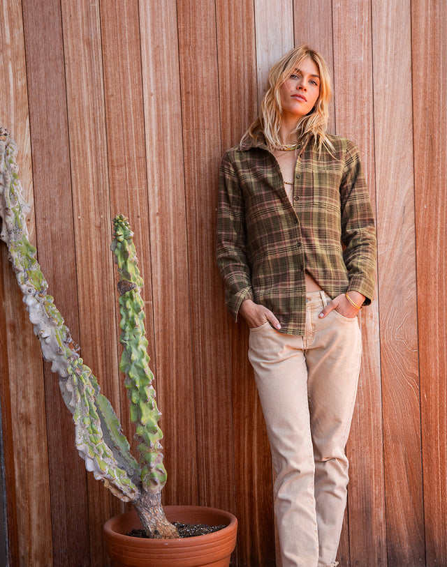 Fairbanks Supersoft Shirt: Dark Olive Plaid