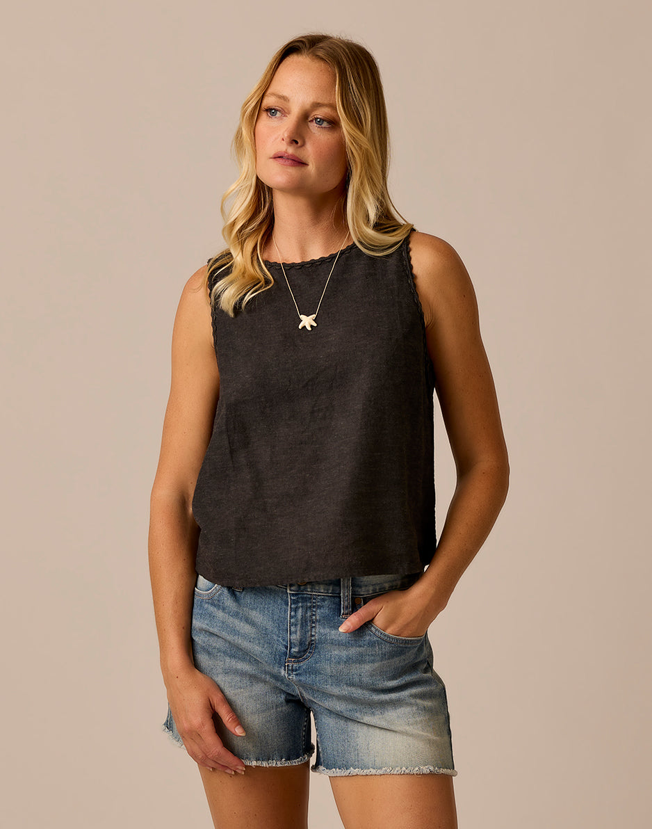 Lou Linen Tank: Black Chambray