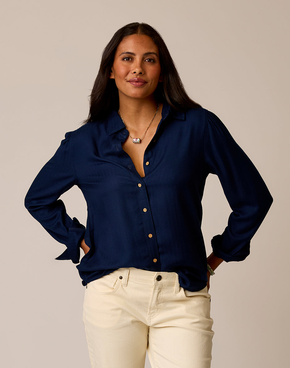 navy blue dress shirt women Nadia Twill Shirt: Navy LG / Navy