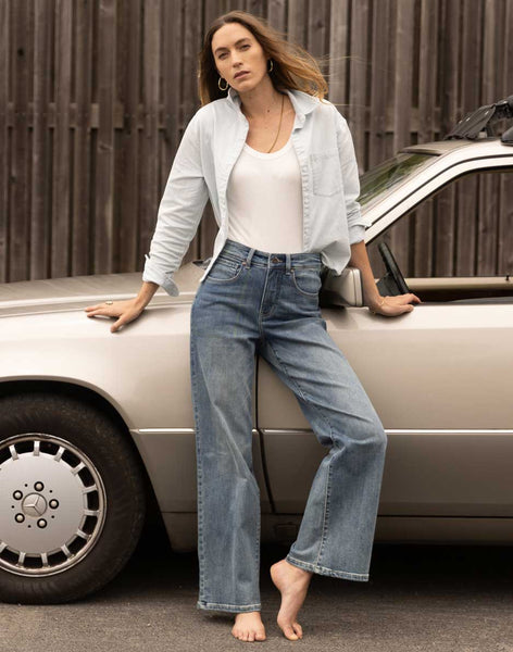 High Rise Stretch Denim Wide Leg | Carve Designs