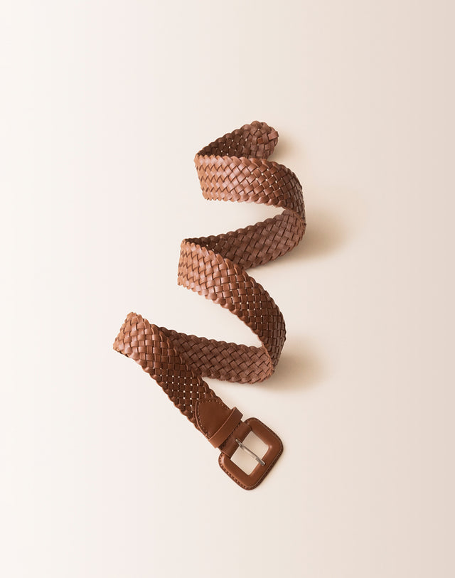 Woven Leather Belt: Dark Brown