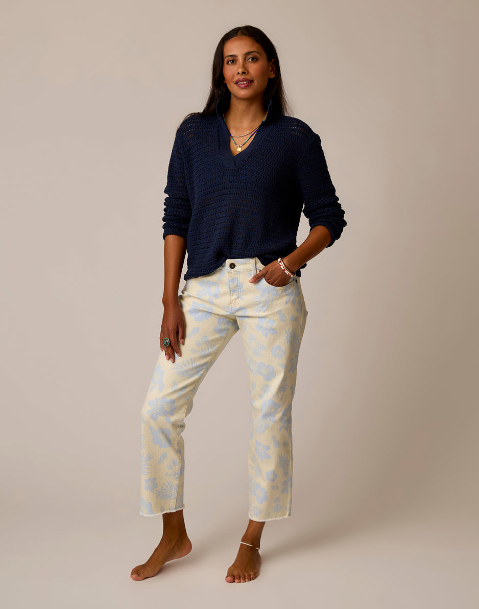 Austin Crop Jean: Ecru Kokomo