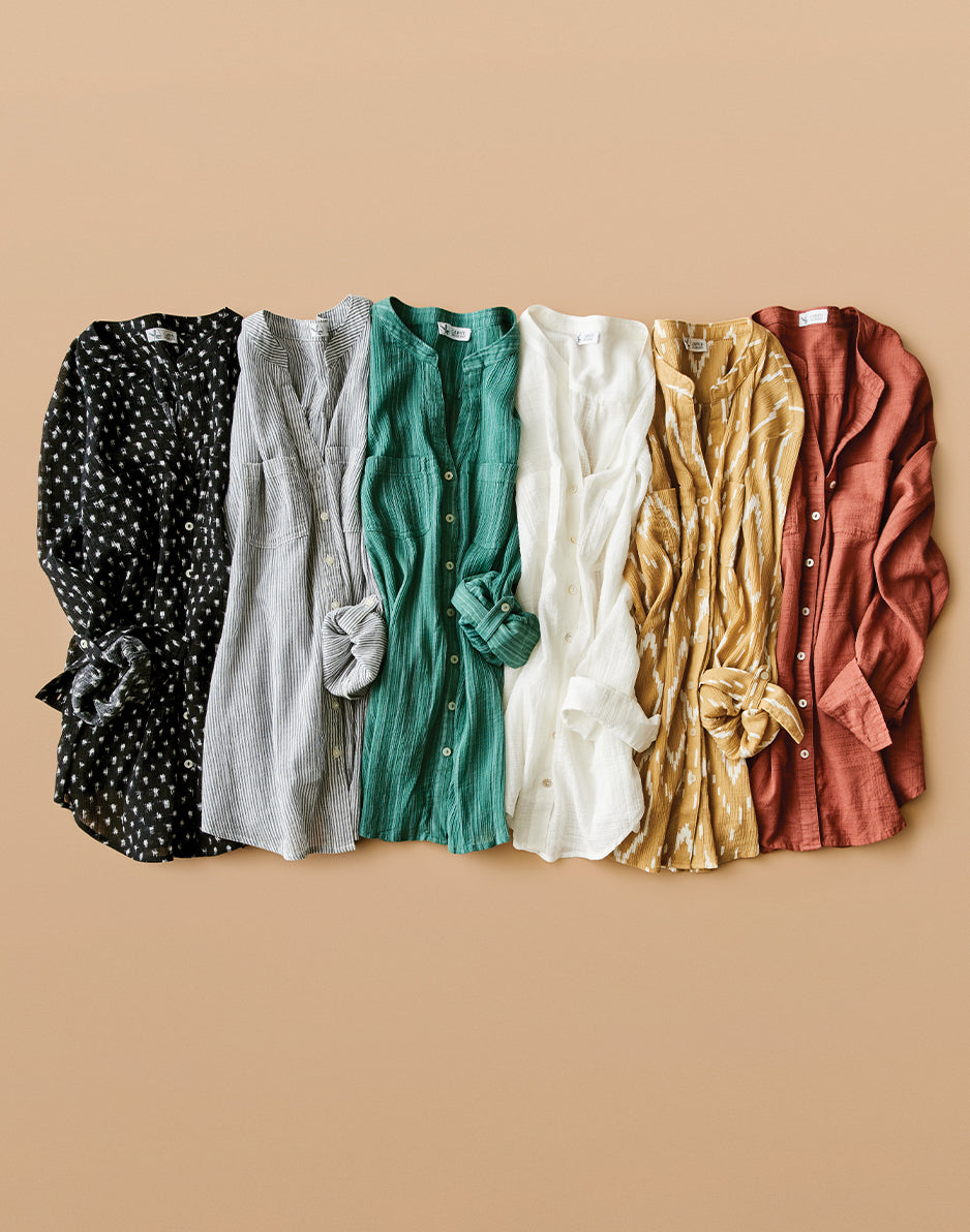 Dylan Gauze Tunic: Forest Multistripe