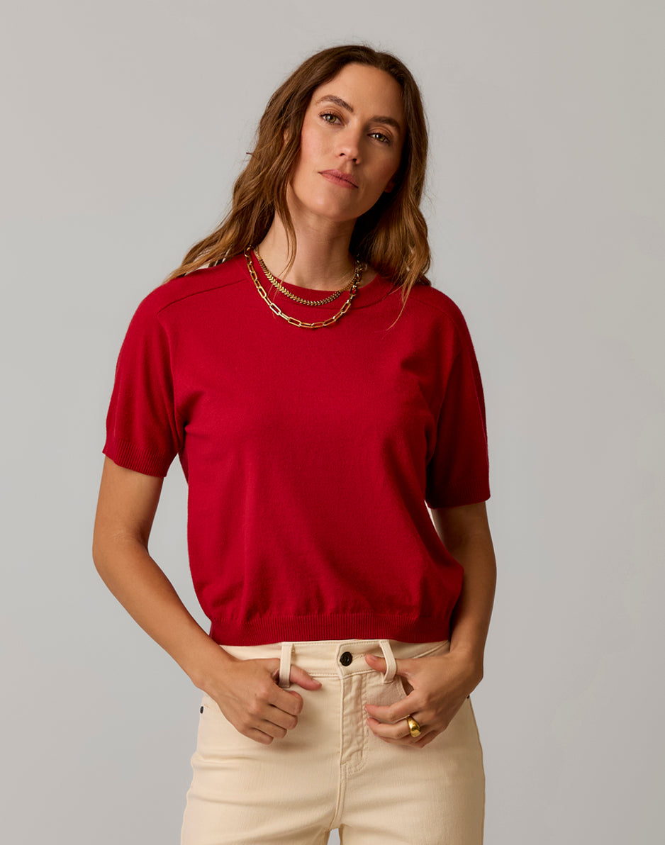 Josie Sweater Tee: Crimson