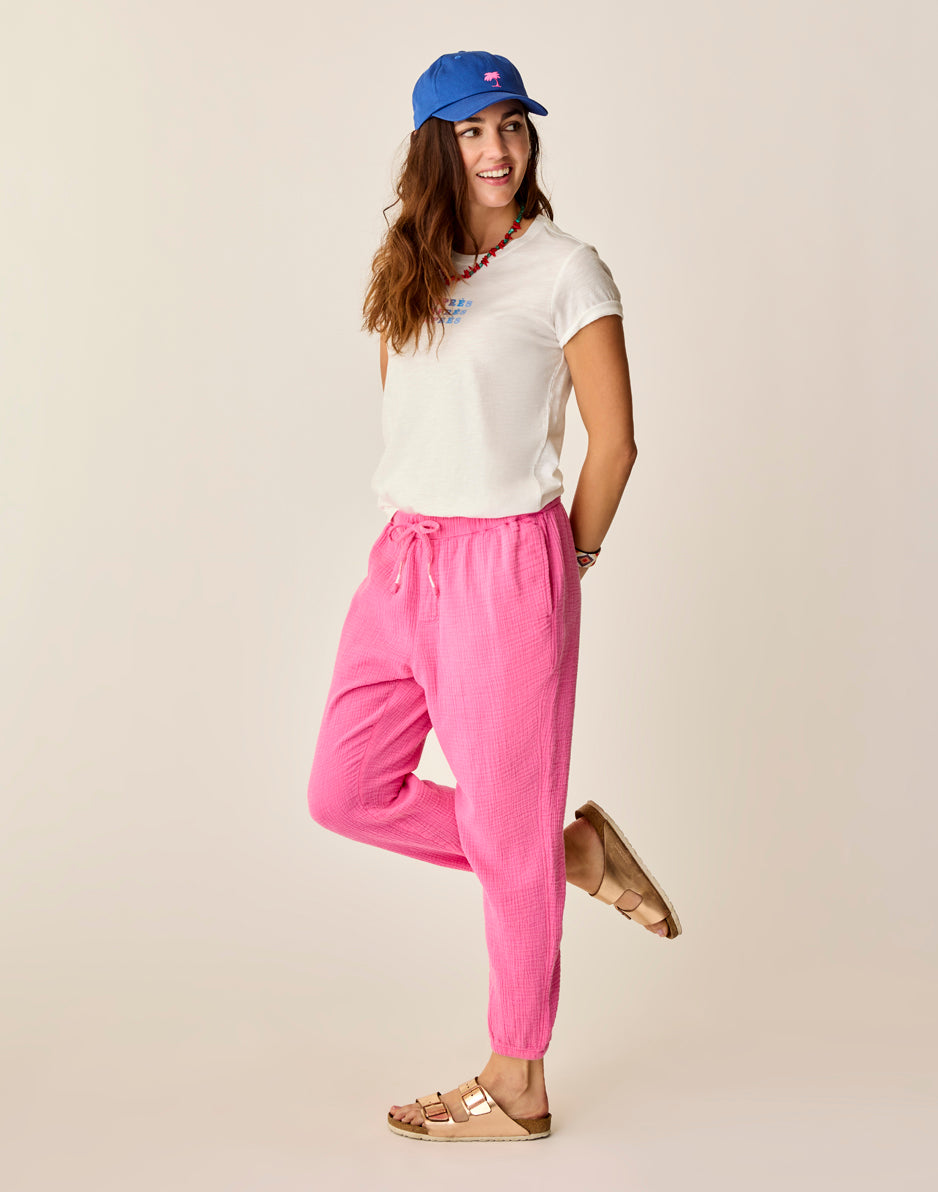 gauze♯ コットンナイロンシヨートチャーリーパンツ ピンク　サクラ色 Calista Gauze Pant: Hot Pink
