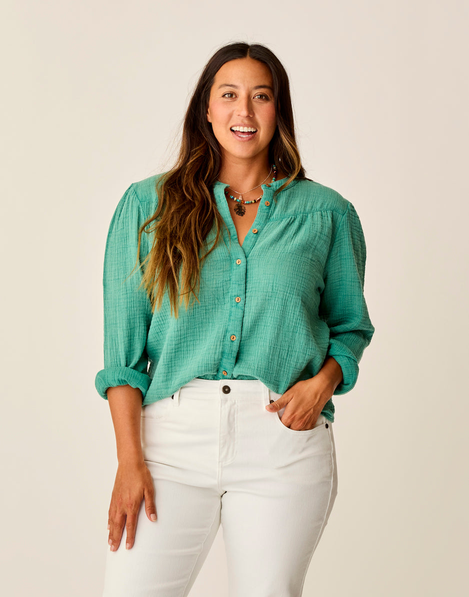 Tatum Double Gauze Shirt: Jade