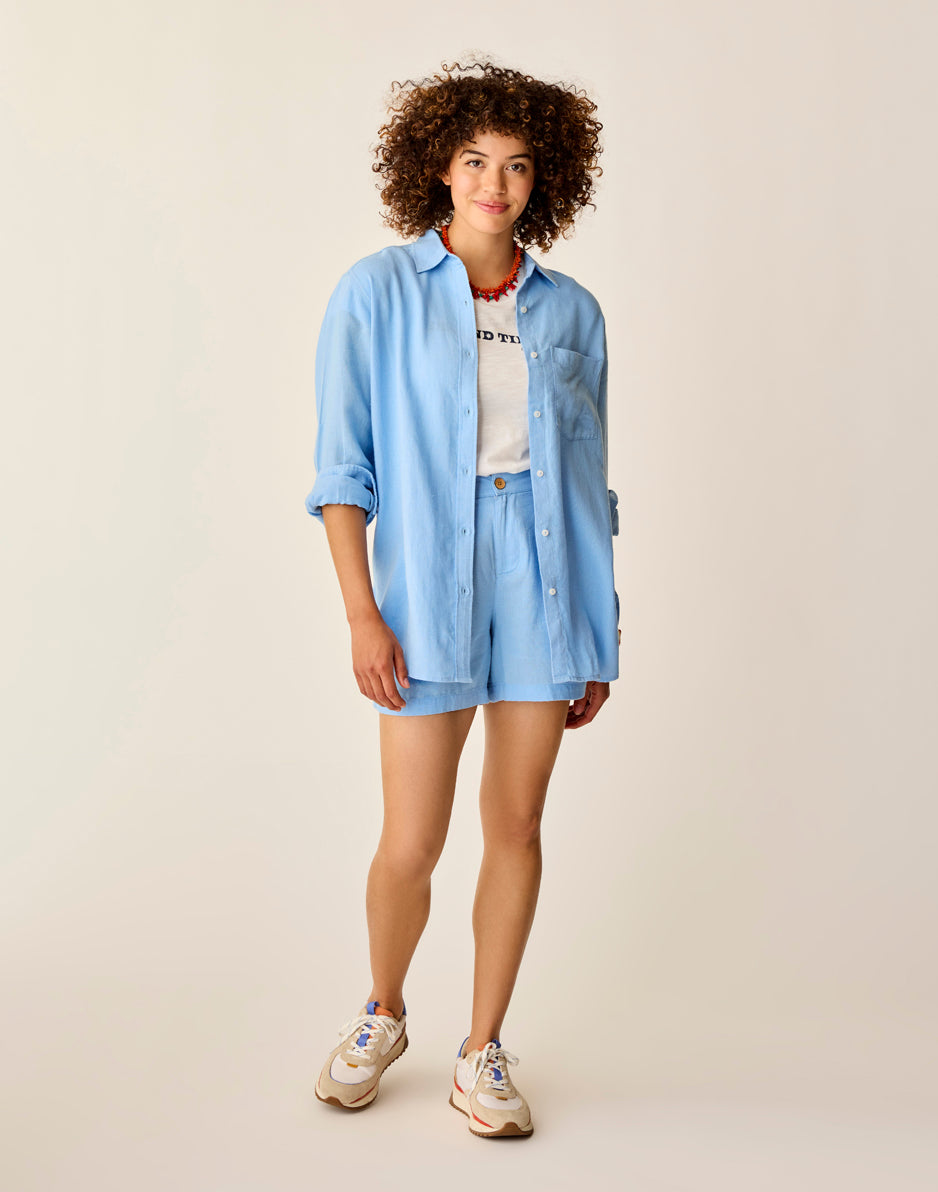 Taylor Linen Tunic: Sky Blue Chambray