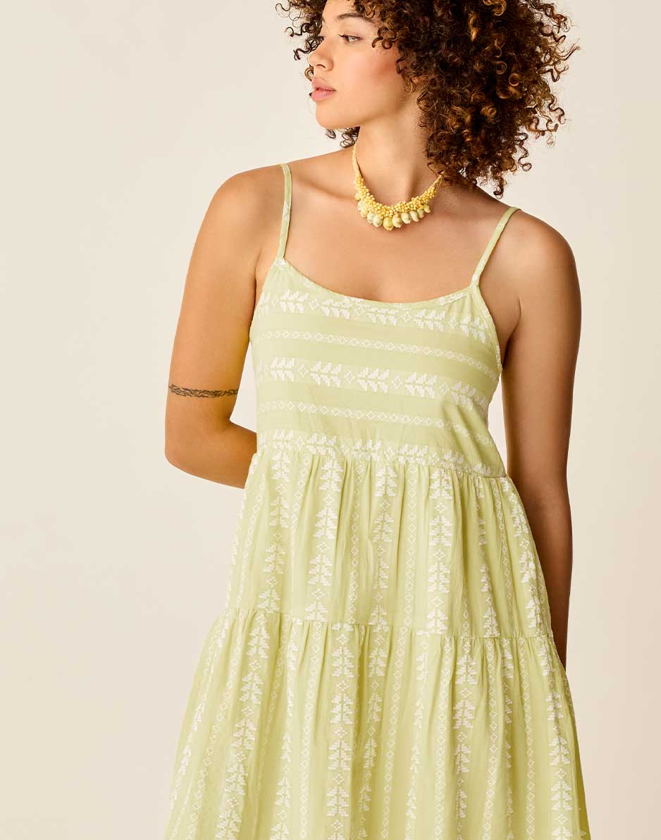 Jacey Textured Dress: Limeade Embroidered