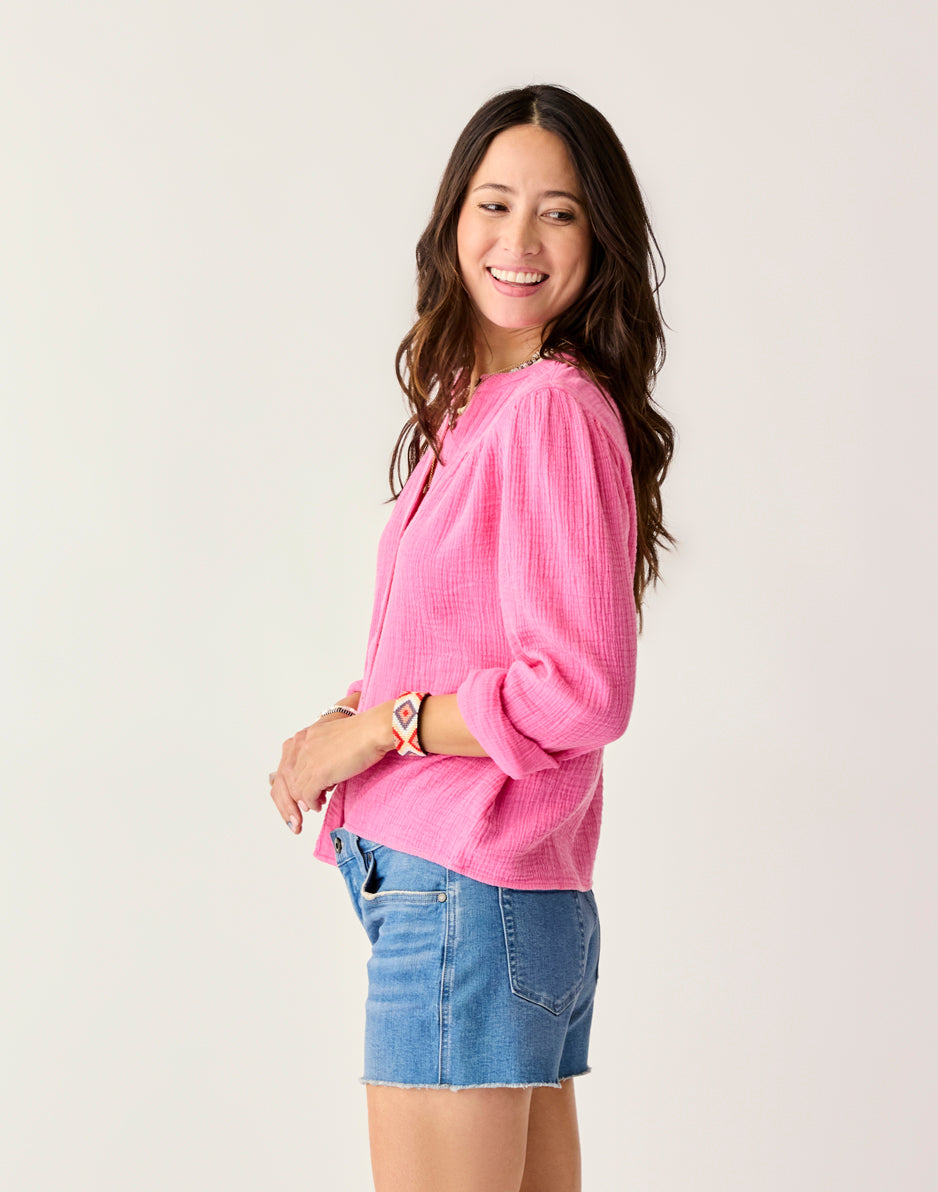 Tatum Double Gauze Shirt: Hot Pink