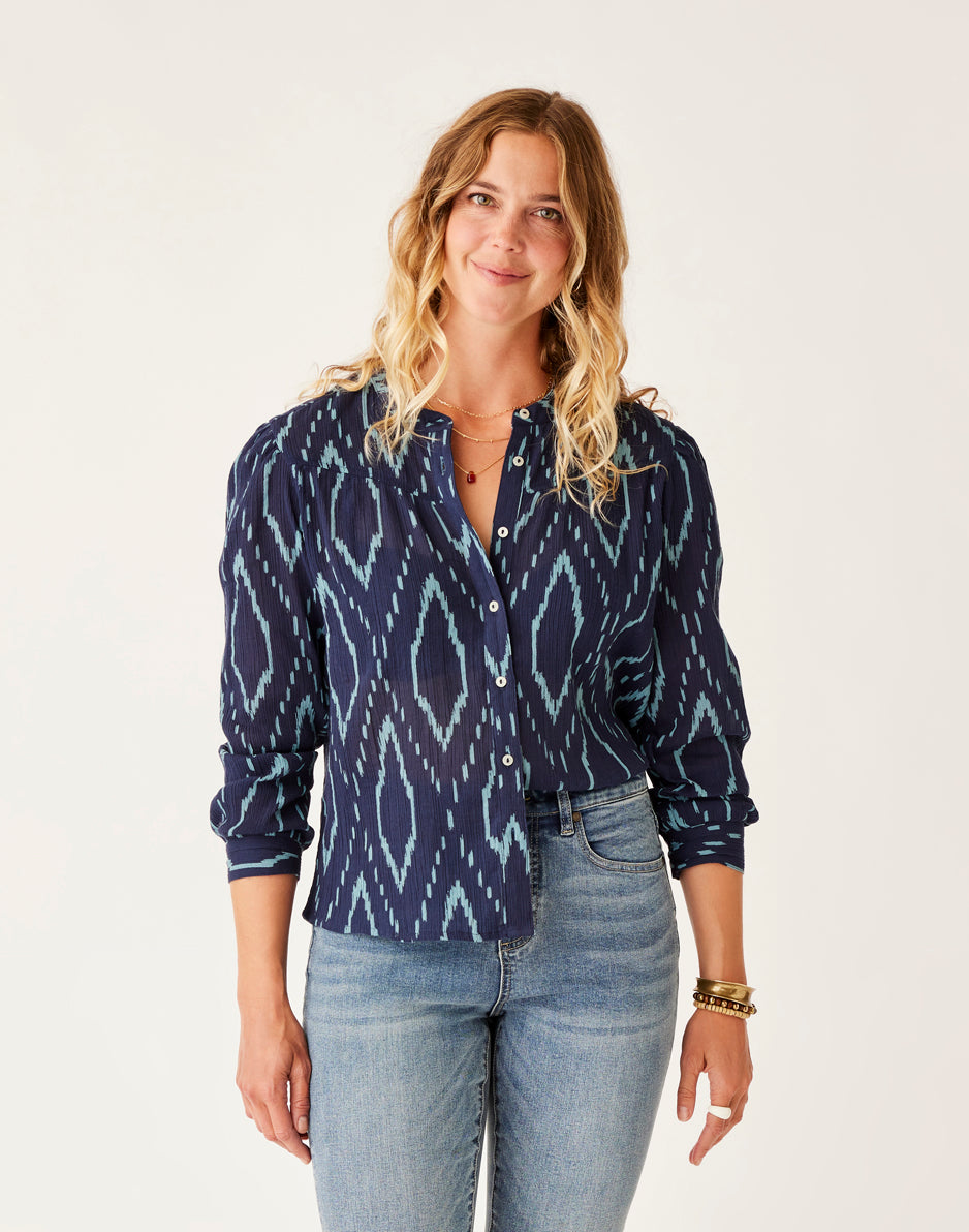 Tatum Gauze Top: Navy Diamond - Main Image